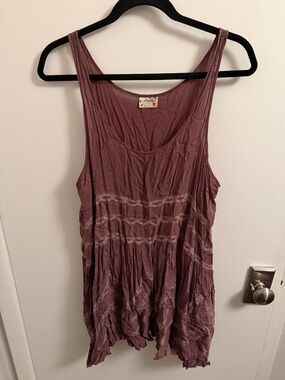 Free People Mauve Crochet-Trim Sleeveless Tunic
